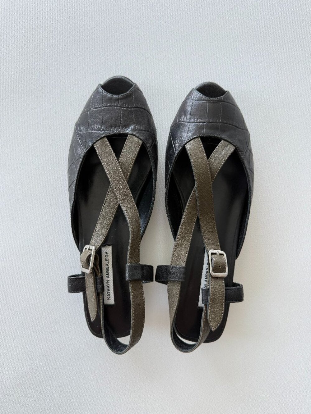 New Handmade Black & Olive Genuine Leather Low Heel Slingbacks NYC Designer